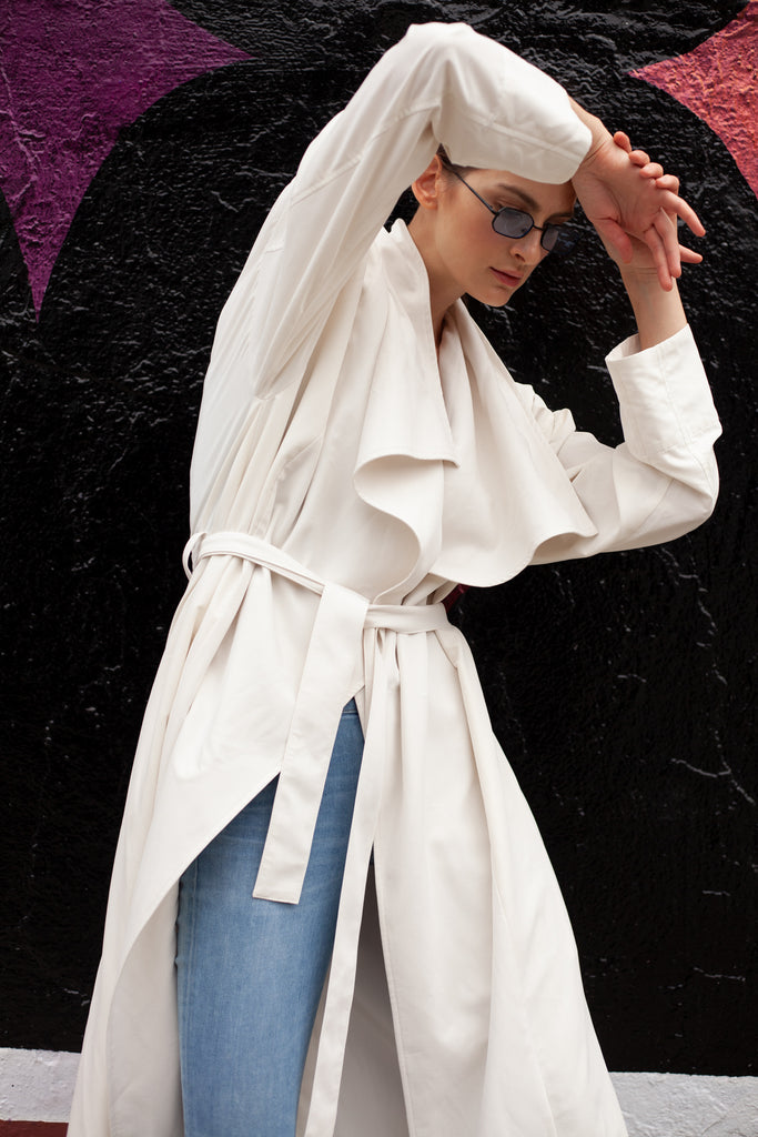 White trench coat for women and men by Lâcher Prise Apparel